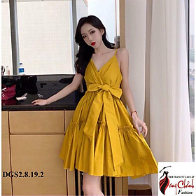Đầm xoè 2s nhún tầng kèm dây cột nơ eo