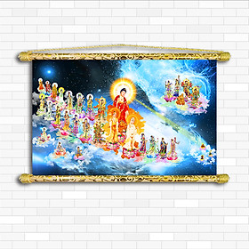 Mua  Tranh Phật Giáo   Tây Phương Tiếp Dẫn - Chất liệu Vải canvas nẹp sáo gỗ - Có sẵn phụ kiện treo tranh TD7013
