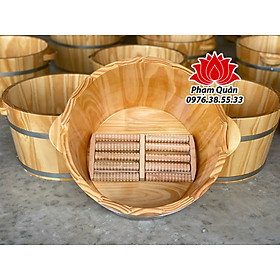 Mua Chậu gỗ ngâm chân gỗ thông  chậu ngâm chân trơn tặng kèm bàn lăn