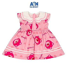 Đầm bé gái họa tiết Gấu Dâu Hồng Cotton - AICDBGQIES5K - AIN Closet