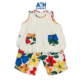 Bộ quần áo lửng bé gái họa tiết Túi Hoa xanh cotton - AICDBGBXKQIC - AIN Closet