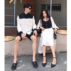 ÁO ĐÔI NAM NỮ ÁO SƠ MI NAM ĐẦM XÒE NỮ ĐEN TRẮNG, ĐỒ CẶP TÌNH NHÂN PHONG CÁCH HÀN QUỐC ĐI BIỂN CHỤP HÌNH CƯỚI - SMICE HOUSE