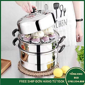 Nồi Hấp Inox 3 Tầng Đa Năng Kích Thước 28 Cm Tặng Kèm Lót Nồi Silicol Tiện Lợi - Free Ship Toàn Quốc