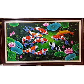 Mua TRANH VẼ SƠN DẦU - CỬU NGƯ QUẦN TỤ (HOA SEN VÀ CÁ COI)