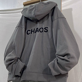 Áo khoác hoodie zip XANH RÊU form rộng nam nữ vải nỉ lót bông thêu chữ CHAOS, áo khoác chống nắng nỉ ngoại thời trang unisex ulzzang hàn quốc