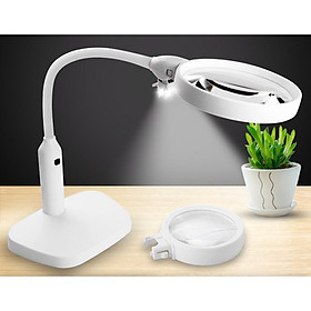 Kính lúp để bàn 2x-5x có đèn hỗ trợ đọc sách, nghiên cứu, thẩm định, học tập hình ảnh sắc nét ( Tặng kèm 03 nút kẹp cao su giữ dây điện cố định ) 
