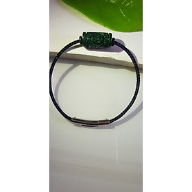Vòng tay charm Lu Thống Đồng Tiền Đẹp Đá Cẩm Thạch tự nhiên Xanh Đậm đẹp dây đen có khoen Hợp Nữ mệnh Thủy mệnh Mộc hợp ạ