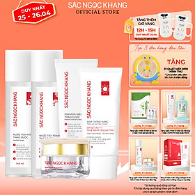 Combo 5 món Nước tẩy trang 145ml + Sữa rửa mặt 100g + Nước hoa hồng 145ml + Kem chống nắng 50g + Kem dưỡng da ban đêm 30g [Sắc Ngọc Khang official]