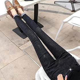 Quần jean dài BIG SIZE muối tiêu đen cào xước lưng cao co dãn mạnh 3196