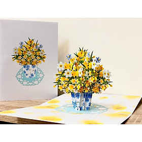 F27 - Thiệp 3D Bình Hoa Thủy Tiên Vàng – Daffodil Bouquet – Pop Up Card Viethands Giftshop 