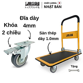 Xe đẩy hàng 4 bánh gấp gọn 150kg JIROSHI bánh chống ồn có khoá, xe kéo hàng bốn bánh tay xếp gọn chở đồ tải nặng