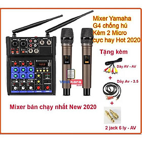 Mixer Bàn G4-USB + Tặng Kèm 2 Micro UHF cao cấp, chống hú, new 2020 hát Karaoke, Livestream