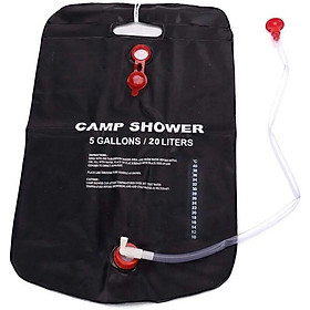 Túi tắm năng lượng mặt trời, túi tắm cắm trại, 20 lít, túi tắm nước nóng với ống có thể tháo rời, công tắc đầu vòi hoa sen (màu đen)