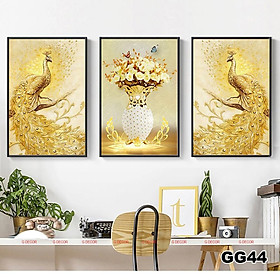 Mua Tranh treo tường canvas khung gỗ 3 bức phong cách hiện đại Bắc Âu tranh chim công trang trí phòng khách phòng ngủ spa 44
