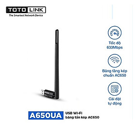 USB Wi-Fi Băng Tần Kép AC650 Totolink A650UA (Đen) - Hàng Chính Hãng