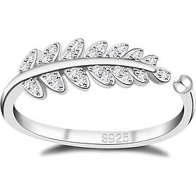 Nhẫn nữ bạc hình chiếc lá gắn đá cobic trắng free size chất liệu bạc thật không xi mạ trang sức Bạc Quang Thản - QTNU1