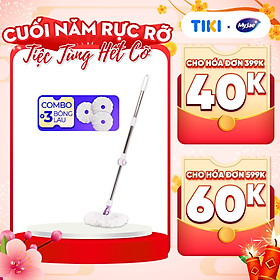 Combo 3 Bông Lau + 1 Cây Lau Nhà Đơn MyJae Sợi Microfiber Xoay 360 Độ Phù Hợp Cho Nhiều Loại Thùng Lau 134cm