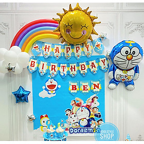 Backdrop phông nền bong bóng sinh nhật Doraemon