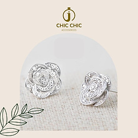Bông tai Nữ Đính Đá Zircon Hình Hoa Trà Phong Cách Pháp | Bông tai Chic Chic A14