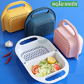 Rổ Rửa Rau Gấp Gọn Đa Năng 2 Ngăn -Rổ Rửa Thực Phẩm Kèm Thau Tiện Lợi -Rổ Nhựa Thông Minh Đa Năng Cho Nhà Bếp -Rổ Xả Nước Gập Gọn Cầm Tay -Rổ Rửa Rau Gập Gọn