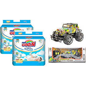 Combo 2 Bịch Tã Dán Goon Premium Cao Cấp Gói Siêu Đại S78 (4 - 8kg) + Bộ Đồ Chơi Xe Điều Khiển Cao Cấp