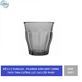 {Hàng chính hãng} Bộ 6 ly D1027H Duralex - Picardie Xám Grey 250ml Thủy tinh cường lực cao cấp Pháp