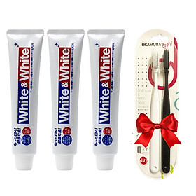 Combo 3 Kem Đánh Răng White & White Lion Nhật Bản Tặng Vỉ Đôi Bàn chải đánh răng Okamura Asahi