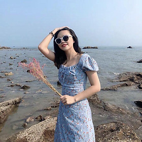 Váy Maxi Xanh Hoa Nhí Có Mút Ngực Đầm Hoa Nhí Dáng Suông Linh Trần Store