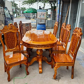 Mua Bàn Ăn Gỗ Tràm Bông Vàng – Hồng Đào 8 và 6 Ghế Dành Cho Gia Đình: Có Hỗ trợ trả góp không lãi xuất