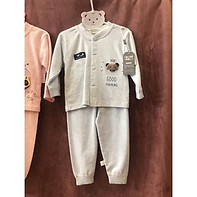 Bộ đồ thu đông bé sơ sinh vải cotton len kẻ mềm minn hoạ tiết mèo dễ thương