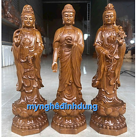 Mua Bộ tượng phật tam thánh bằng gỗ bách xanh thơm nức cao 40x12x12cm