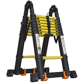 Thang nhôm rút chữ A Sumika SKS500D (2.5M+2.5M) - Sơn tĩnh điện, chống trầy xước, khóa chốt cao cấp, nhiều đế cao su chống trượt, bậc thang diện tích rộng, thanh giằng giữa 2 bên thang