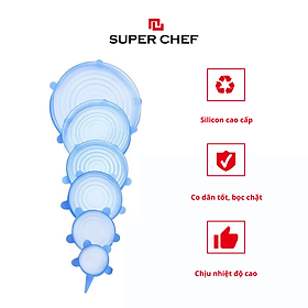  Bộ Nắp Silicon Super Chef Thay Thế Màng Bọc Thực Phẩm Siêu Tiện Lợi (6 cái/bộ)