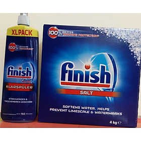 Combo rửa bát Muối Finish 4kg + bóng Finish 750ml + Tặng Que thử nước cứng