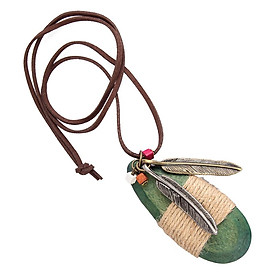 Prettyia Retro Style Feather Waterdrop Pendant Ethnic Long Necklace Jewelry