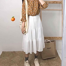 Chân váy xòe 2 tầng cạp chun dáng dài vải voan 2 lớp freesize xinh xắn thoải mái