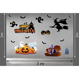 Mua DECAL TRANG TRÍ HALLOWEEN 2021 COMBO PHÙ THỦY VÀ DRACULA CÙNG LÂU ĐÀI MA QUÁI