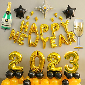 Hình ảnh Set bong bóng Happy New Year trang trí chúc mừng năm mới cho lễ tết 2023 cho tiệc tùng đêm giao thừa đón xuân sang