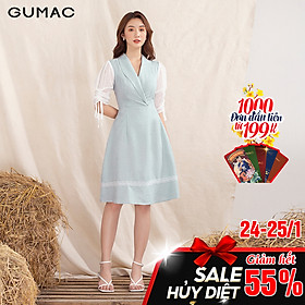 Đầm váy nữ DA1053 GUMAC thiết kế cổ lật phối tay