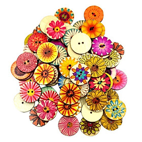 100 Pieces Assorted Mixed Colors Wooden Buttons 2 Holes for DIY Sewing