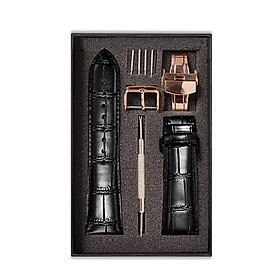 Dây Đeo Đồng Hồ Da Cá Sấu Đen Size 15/17/19/21/23/25mm - Dây Đeo Da Cá Sấu Thật 100% - Bảo Hành 12 Tháng