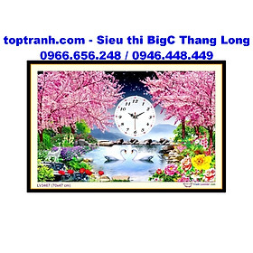 Mua Tranh thêu chữ thập đồng hồ hồ thiên nga bên hàng cây màu tím LV3467 chưa thêu