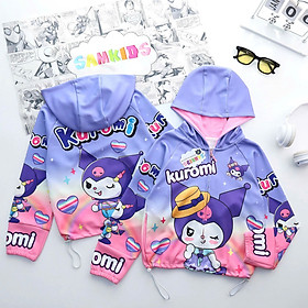 Áo khoác chống nắng có nón cho bé gái hình LABUBU KUROMI từ 10-40kg chất da cá mịn mát