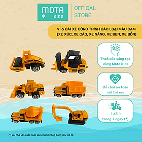 [MTH735CAM - Mota Montessori] Đồ chơi cho bé Vỉ 6 cái xe công trình các loại màu cam (xe xúc, xe cào, xe nâng, xe ben, xe bồn) - Hàng chính hãng