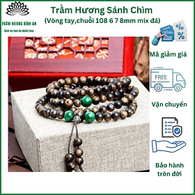 Vòng Tay Trầm Hương 108 Hạt Sánh Chìm Nước mix Charm - Chuỗi Tràng Hạt - Trầm Hương Tự Nhiên Quảng Namsize 6ly