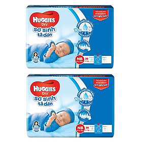 2 Gói Tã Dán Sơ Sinh Huggies Dry Newborn NB36 (36 Miếng) - Bao Bì Mới