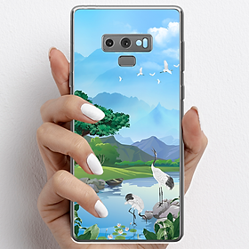 Ốp lưng cho Samsung Galaxy Note 9 nhựa TPU mẫu Núi và chim hạc