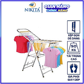 Hình ảnh Review Giàn phơi đồ thông minh  đa năng, Giàn phơi để sàn Inox gấp gọn, Chính hãng NIKITA nhiều mẫu mã lựa chọn