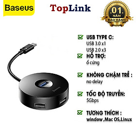Mua Bộ Chuyển Đổi Baseus Round Box HUB Adapter Type-C Hoặc USB3.0 To USB3.0*1 + USB2.0*3 - Hàng Chính Hãng