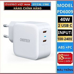 Mua Củ sạc Choetech PD6009 nhanh 2 cổng Type C 40w (Hàng Chính Hãng)